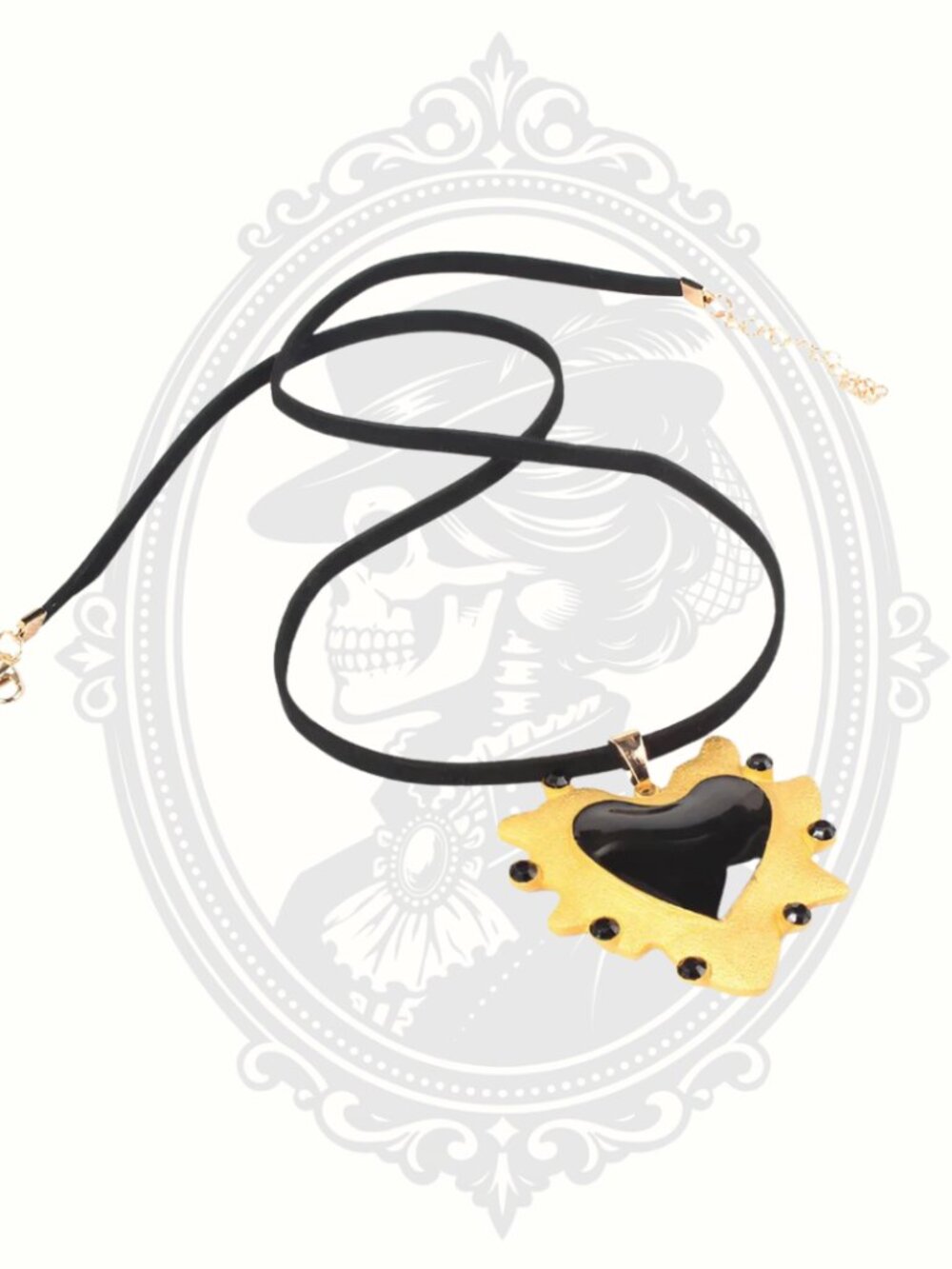 ClaudiaG Black Heart Statement Necklace NIP Gothic Gold & Black Pendant
